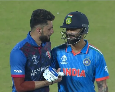 'Aam mithe nhi to kya hua apna cheeku to hai' - Fans react as Virat Kohli and Naveen-Ul-Haq reconcile during India vs Afghanistan World Cup match