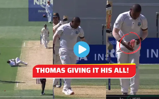 Watch: Devon Thomas loses his shoe while trying to field off his own bowling in the second Test against Australia