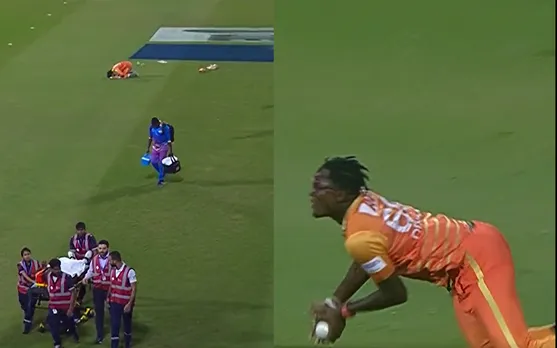 Star West Indies all-rounder Dominic Drakes gets stretchered off the field after taking spectacular diving catch in ILT20