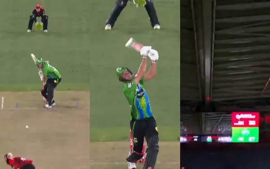 WATCH: Balls hits the closed roof of the indoor stadium in a BBL game, umpire signals a six on two occasions