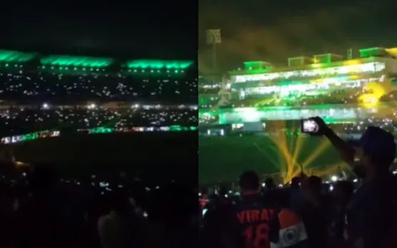 Watch: Fans come together to sing Vande Mataram as Raipur stadium conducts laser show after 2nd ODI