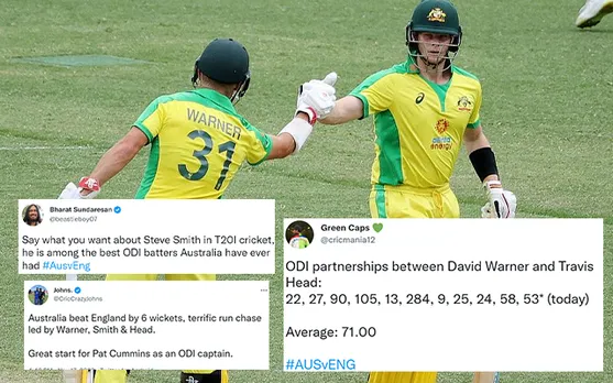 'Steve Smith is back in form'- Fans all praise for Warner and Smith as Australia win the first ODI against England by 6 wickets