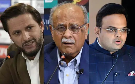 Shahid Afridi, Najam Sethi and Jay Shah
