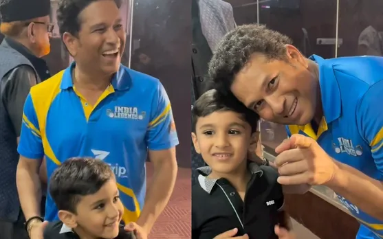 Watch: Sachin Tendulkar shares a beautiful moment with Irfan Pathan's son post victory against Australia Legends