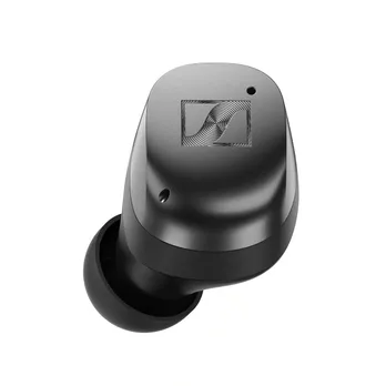 A close-up of a black earbuds

Description automatically generated