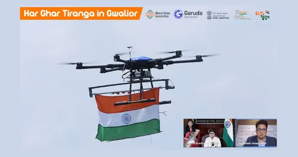 Union Minister Jyotiraditya Scindia Unfurls Indian Flag in Gwalior Using Garuda Aerospace Drones