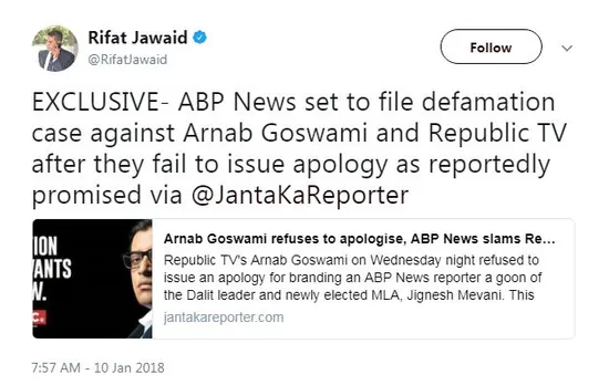 Republic TV apologized