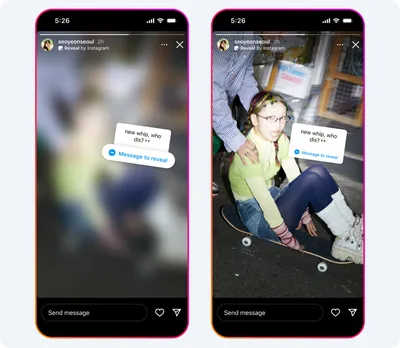 Two phone screens showing the Reveal sticker.