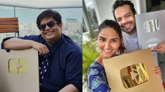 Content Creators Tanmay Bhat and Gaurav Taneja receive the YouTube Gold Play Button