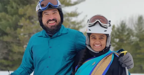 NRI couple ski in saree and dhoti and win the internet