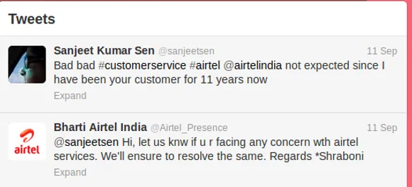 Airtel Twitter Customer support