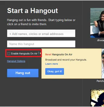 Google plus Start a Hangout