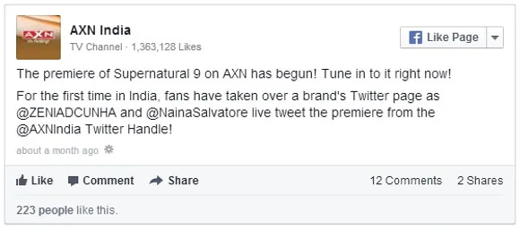 AXN India Twitter announcement