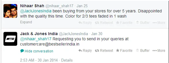 conversation on Twitter ( Jack & Jones India )