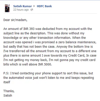HDFC Bank Facebook post