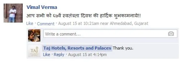 taj hotels facebook post