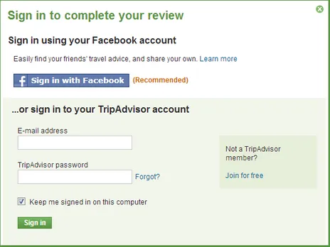 TripAdvisor fb login