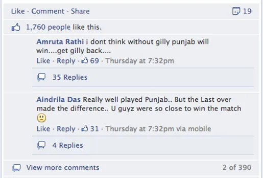 Kings XI Punjab Facebook Comments