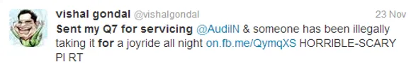 Vishal Gondal Audi Q7 Tweet