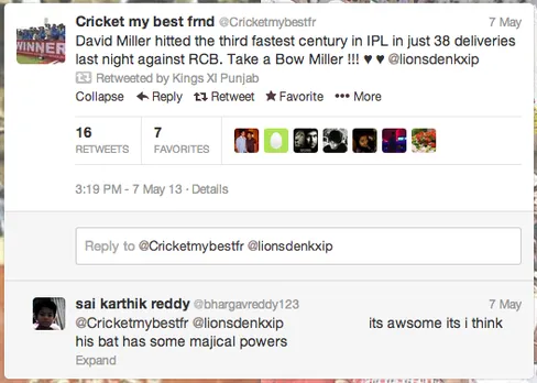 Kings XI Punjab Twitter Miller-tweet