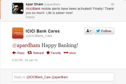 Twitter - ICICIBank_Care- @apardham Happy Banking!