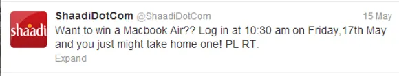 shaadidotcom Twitter contest