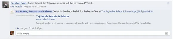 taj hotels Facebook Post