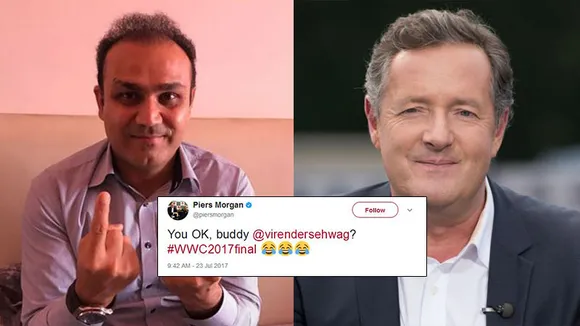 Piers Morgan tries to ignite a Twitter war, but Sehwag stays humble