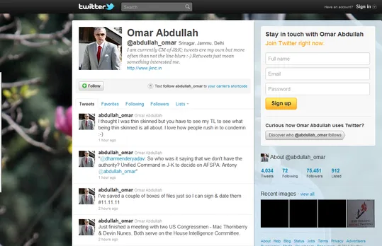 omar abdullah twitter account, twitter profile, politicians, politicians twitter profile