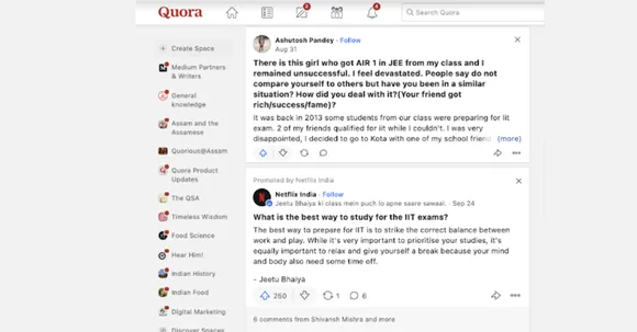 Netflix creates a Quora Promoted Answers campaign for Kota Factory 2