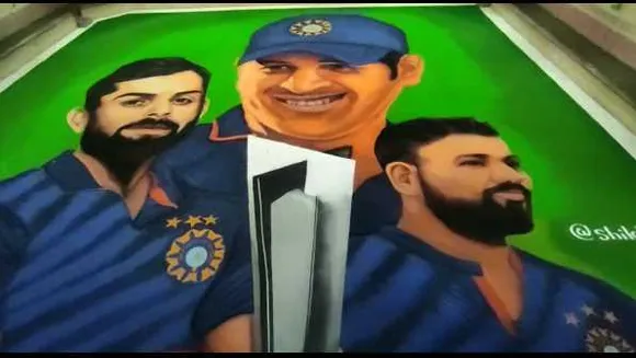 Ind Vs Pak मैच का उत्साह: इंदौर में फैंस ने बनाई 3D रंगोली, 3 हजार किलो रंग का उपयोग 