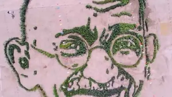 देखने का नजरिया: 15 हजार पौधे से बनाई गांधी की आकृति, 12 कलाकारों की मेहनत रंग लाई
