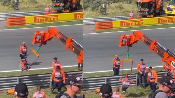 Marshals using safety cranes as swings 