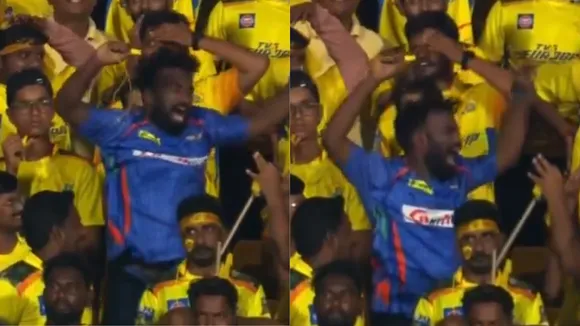 WATCH: LSG fan jumps in excitement amidst group of CSK fans during the CSK vs LSG clash in IPL 2024