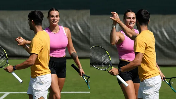 Aryna Sabalenka and Carlos Alcaraz seen practicing together at Wimbledon