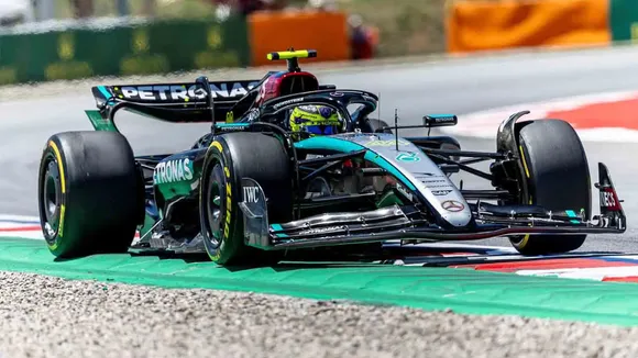 WATCH: Lance Stroll hits into Lewis Hamilton's Mercedes in anger during Spanish Grand Prix