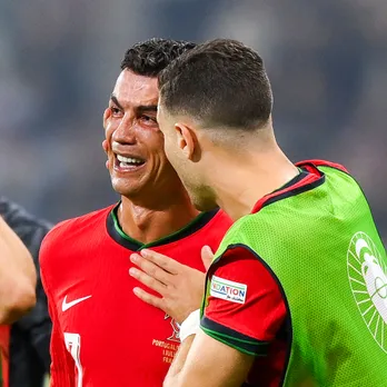 Cristiano Ronaldo was in tears after he missed the penalty in the UEFA Euro 2024 round of 16 Portugal vs Slovenia match. Ronaldo missed the penalty in the extra time. - sportzpoint.com