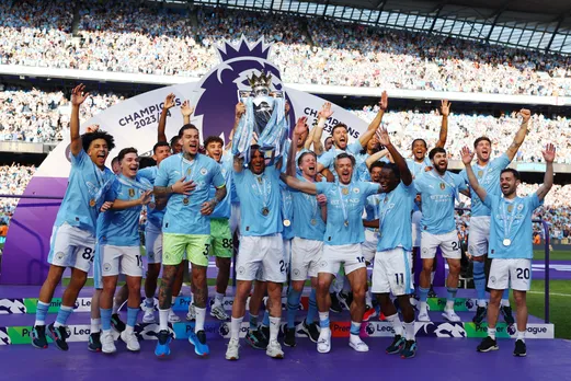 Manchester City beats West Ham United 3-1 to win the Premier League title four times in a row