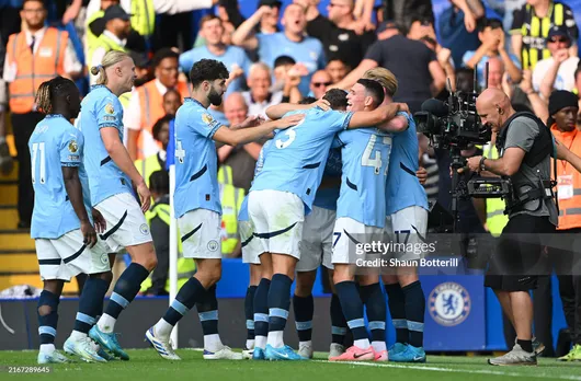 Chelsea vs Man City: City players celebrate their second goal -sportzpoint.com