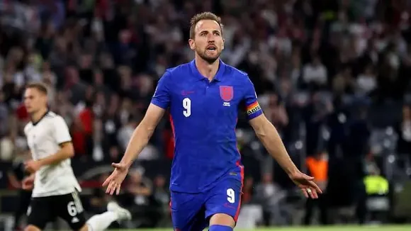 Harry Kane reacts to becoming second men's player to reach 50 England goals