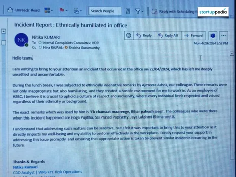 HSBC Hyderabad Employee Nikita Kumari's Complaint Letter