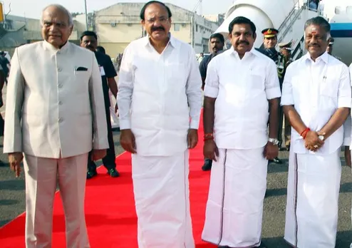 venkaiah naidu, vice president, india, chennai air port, Banwarilal purohit, cm edappadi palaniswami, deputy cm o.panneerselvam