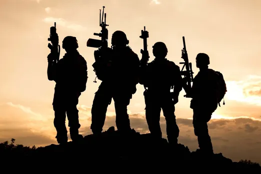 United States Army rangers on the sunset