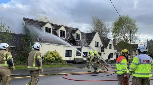 Indian Restaurant The Bridge Partially Destroyed by Fire in Wiltshire, UK