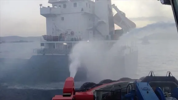 Dry Cargo Ship Catches Fire in Çanakkale Strait, Suspending Traffic