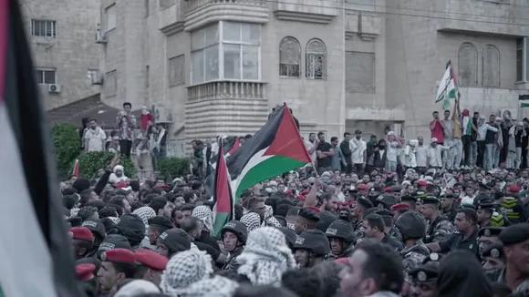 Protesters Chant Slogans Outside Israeli Embassy in Amman, Jordan