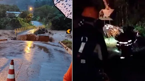 Concrete Bridge Collapses in Brazil While Mayor Records Storm Warning Video