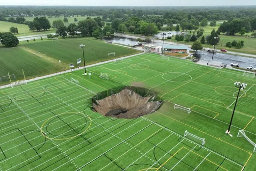Massive Sinkhole Swallows Section of Soccer Field in Alton, Illinois