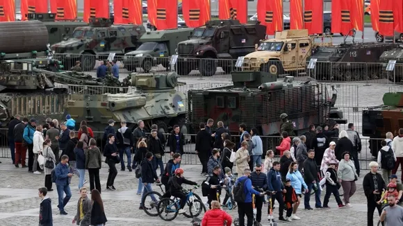 Russia Displays Captured Ukrainian Military Vehicles at Moscow Exhibition Ahead of Victory Day Parade