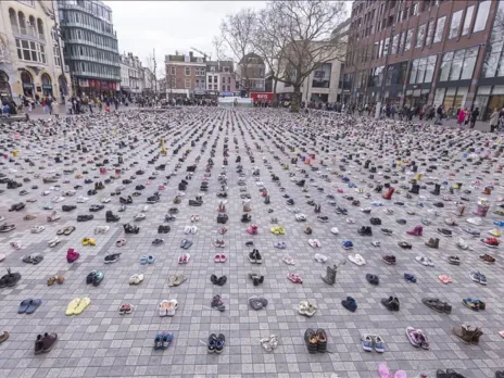 "Thousands of Shoes in Utrecht Square Highlight Gaza's Child Casualties"